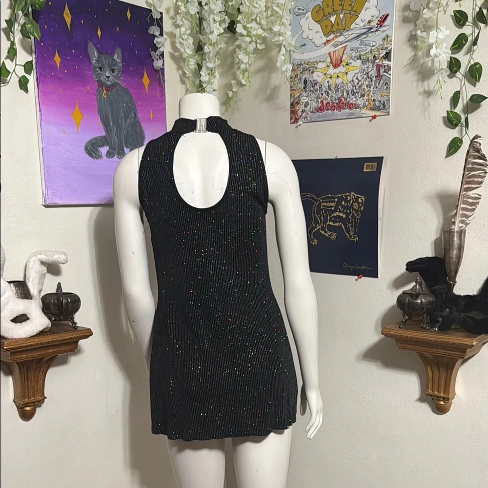 Black Glitter Halter Mini Dress - Picture 2 of 2